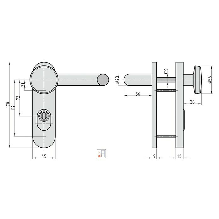 Basi Schutzbeschlag SB/FS 2200K ES1 (Feuerschutztür, Edelstahl, Türstärke: 44 mm - 66 mm, Knopf außen, Drücker innen, Mit Zylinderabdeckung) | BAUHAUS