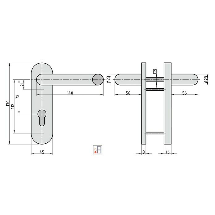 Basi Schutzbeschlag SB/FS 2200K ES1 (Feuerschutztür, Edelstahl, Türstärke: 44 mm - 66 mm, Drücker beidseitig, Ohne Zylinderabdeckung) | BAUHAUS