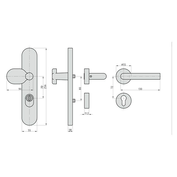 Basi Schutzbeschlag SBK 7500 ES1 Kombi (Hauseingangstür, Edelstahl, Knopf außen, Drücker innen, L-Form, Stärke Tür: 38 mm - 45 mm) | BAUHAUS