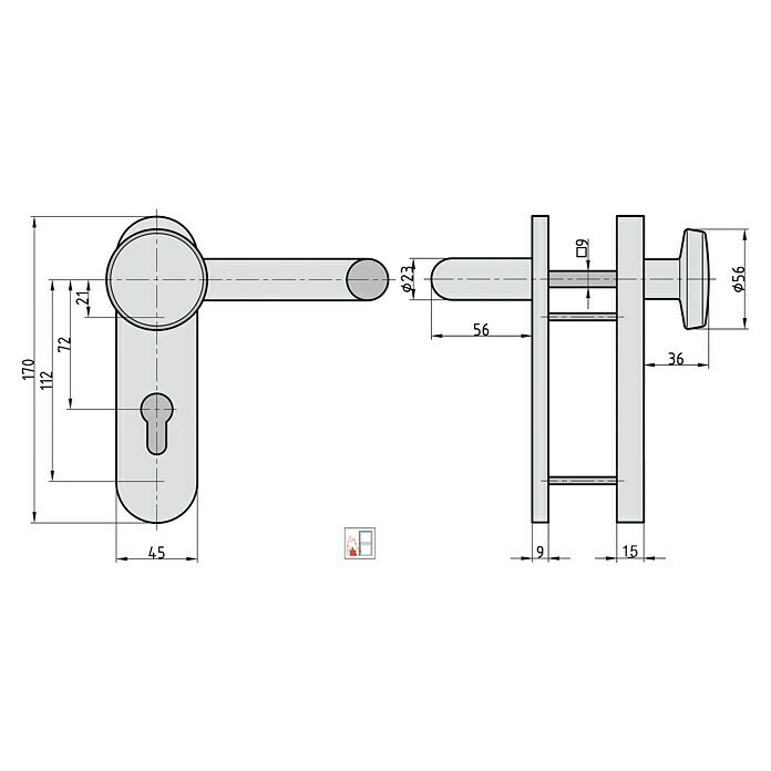 Basi Schutzbeschlag SB/FS 2200K ES1 (Feuerschutztür, Edelstahl, Türstärke: 44 mm - 66 mm, Knopf außen, Drücker innen, Ohne Zylinderabdeckung) | BAUHAUS