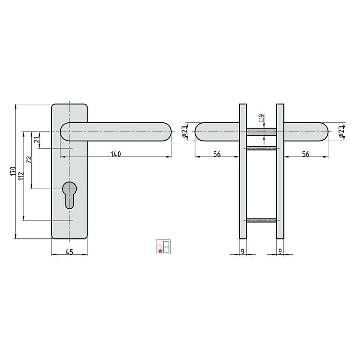 Basi Schutzbeschlag ZT/FS 2150 (Feuerschutztür, Schwarz, Türstärke: 44 mm - 66 mm, Drücker beidseitig, Eckig) | BAUHAUS