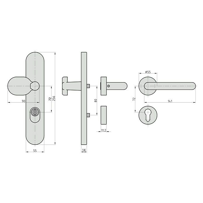 Basi Schutzbeschlag SBK 7500 ES1 Kombi (Hauseingangstür, Edelstahl, Knopf außen, Drücker innen, U-Form, Stärke Tür: 38 mm - 45 mm) | BAUHAUS