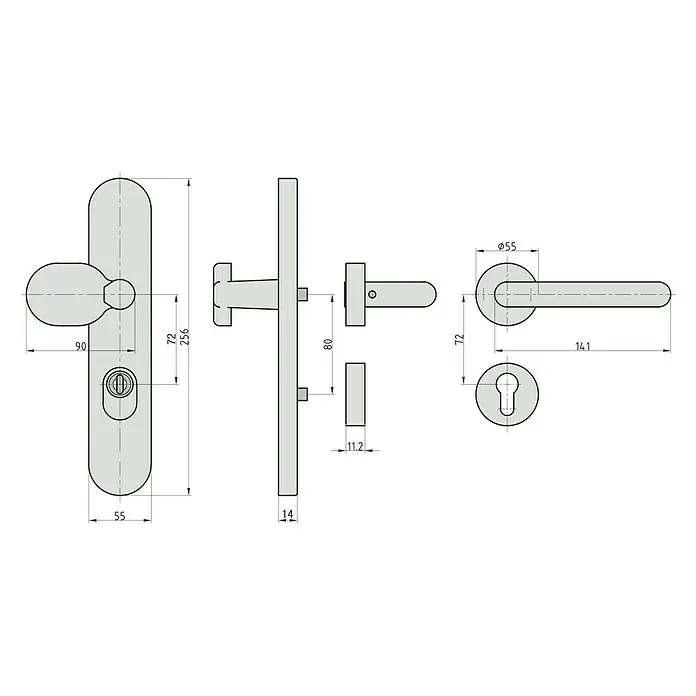 Basi Schutzbeschlag SBK 7500 ES1 KombiHauseingangstür, Edelstahl, Knopf außen, Drücker innen, U-Form, Stärke Tür: 38 mm - 45 mm