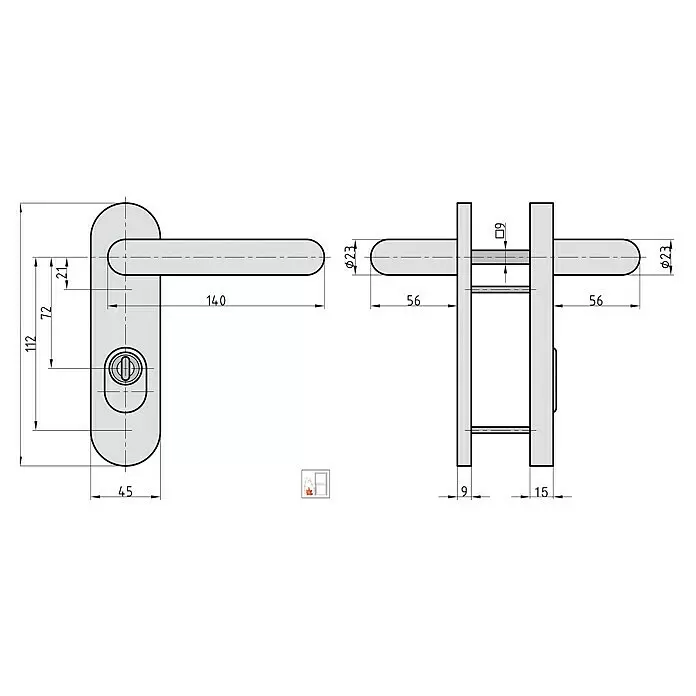 Basi Schutzbeschlag SB/FS 2200K ES1Feuerschutztür, Edelstahl, Drücker beidseitig, Mit Zylinderabdeckung, Stärke Tür: 44 mm - 66 mm