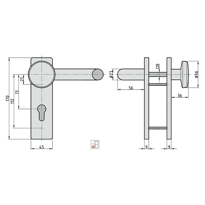 Basi Schutzbeschlag ZT/FS 2150 (Feuerschutztür, Schwarz, Türstärke: 44 mm - 66 mm, Knopf außen, Drücker innen, Eckig) | BAUHAUS