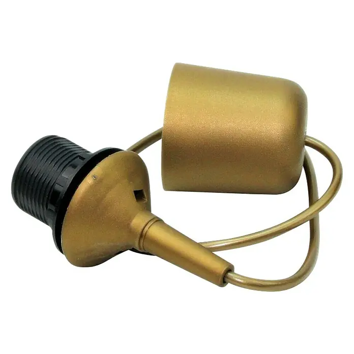 Voltomat Lampenpendel - Gold, 70 cm, 60 W, E27 - Nahaufnahme einer goldenen Lampenfassung mit schwarzem Gewinde und dazugehöriger Halterung, ideal für individuelle Beleuchtungsprojekte.