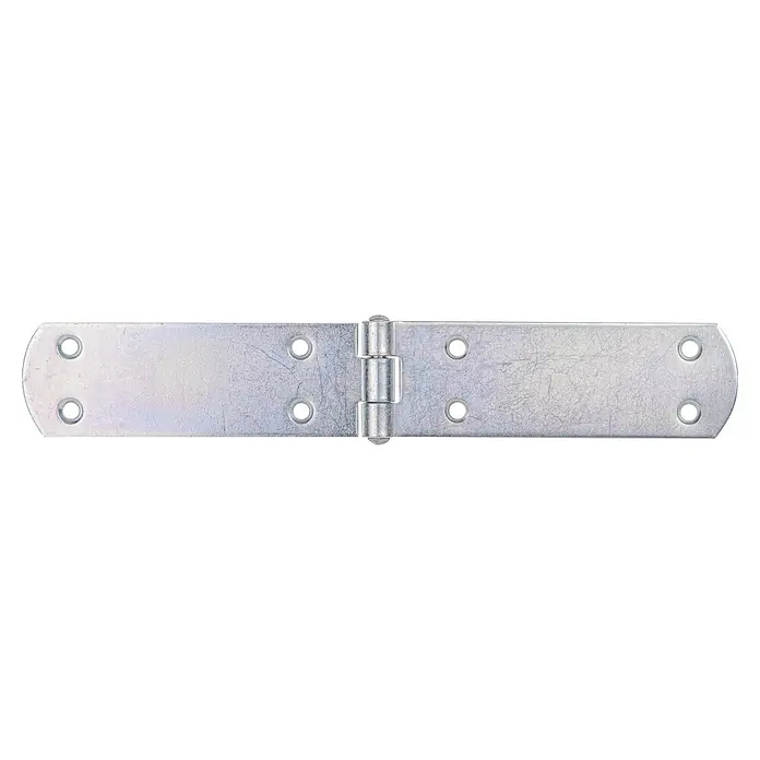 Stabilit Bisagra - L x An: 250 x 40 mm, Acero, Zincado - La imagen muestra una bisagra de puerta robusta, cincada, ideal para aplicaciones resistentes y fácil de instalar con sus orificios de montaje.