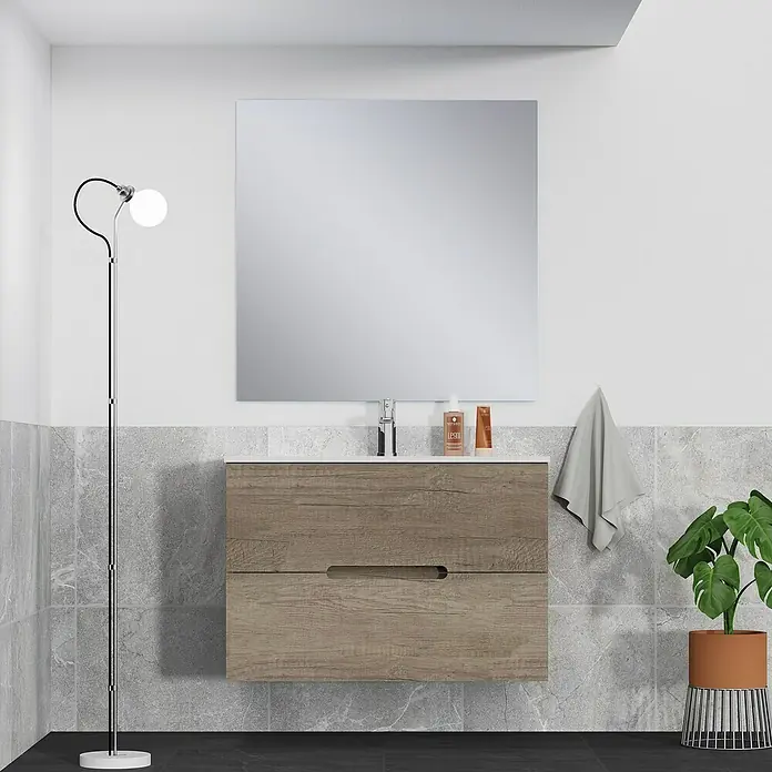 Artysan Mueble bajo de lavabo India Slim - L x An x Al: 39 x 90 x 54,5 cm, Nebraska - Moderno lavabo de baño con espejo, grifo e iluminación elegante para un ambiente sofisticado.