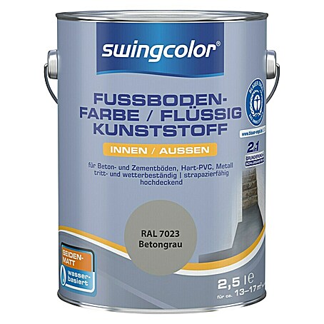 swingcolor 2in1 Fußbodenfarbe / Flüssig Kunststoff 2in1 RAL 7023 (Betongrau, 2,5 l, Seidenmatt)