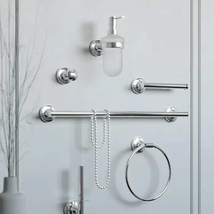 Creabath Infinity Toallero de anilla - Cromo, Resplandeciente - Juego de accesorios de baño de alta calidad con dispensador de jabón, toalleros y anilla, que combinan elegancia y funcionalidad.