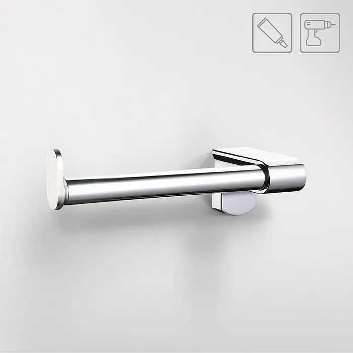 Creabath Decoart Portarrollos de reserva - Tipo de montaje: Atornillado, Resplandeciente - Imagen de un toallero cromado para montaje en pared, con instrucciones de montaje.
