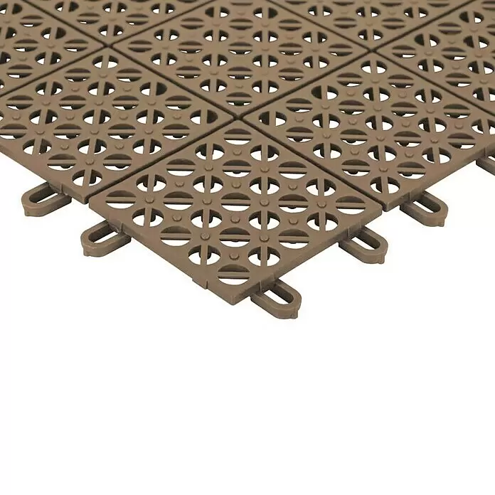 Klickfliese - Polyethylen, 55,5 x 55,5 x 1,1 cm, Cappuccino, 9 Stk. - Braune, ineinandergreifende Kunststoffbodenfliesen mit Lochmuster und integrierten Schlaufenverbindern.