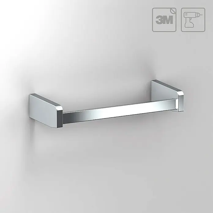 Creabath City Toallero de barra - Ancho: 32 cm, Cromo - Toallero cromado montado en la pared, con opciones de montaje adhesivo 3M o taladro disponibles.