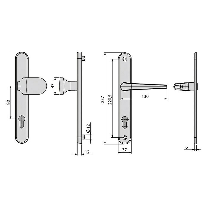 Basi Schmalrahmengarnitur ES0 VMS (Hauseingangstür, Silber, Distanznorm: 92 mm, Knopf außen, Drücker innen, Stärke Schild/ Rosette: 12 mm) | BAUHAUS