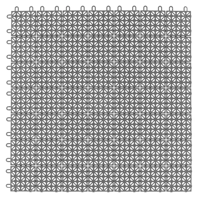Klickfliese - Polyethylen, 55,5 x 55,5 x 1,1 cm, Grau, 9 Stk. - Strapazierfähige, graue Bodenfliesen mit einem einzigartigen, durchbrochenen Design für verbesserte Drainage und Luftzirkulation. Ideal für Garagen oder Terrassen.