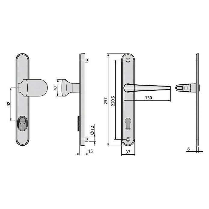 Basi Schmalrahmengarnitur ES0 VMS (Hauseingangstür, Silber, Mit Zylinderabdeckung, Knopf außen, Drücker innen, Stärke Schild/ Rosette: 15 mm) | BAUHAUS