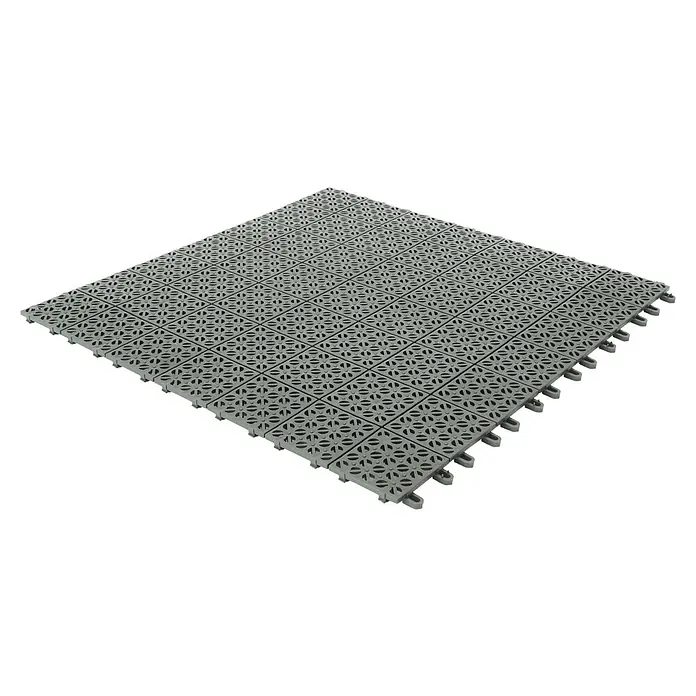 Klickfliese - Polyethylen, 55,5 x 55,5 x 1,1 cm, Grau, 9 Stk. - Strapazierfähige, quadratische Bodenelemente aus grauem Kunststoff mit einem attraktiven, durchbrochenen Muster für den flexiblen Einsatz im Innen- und Außenbereich.