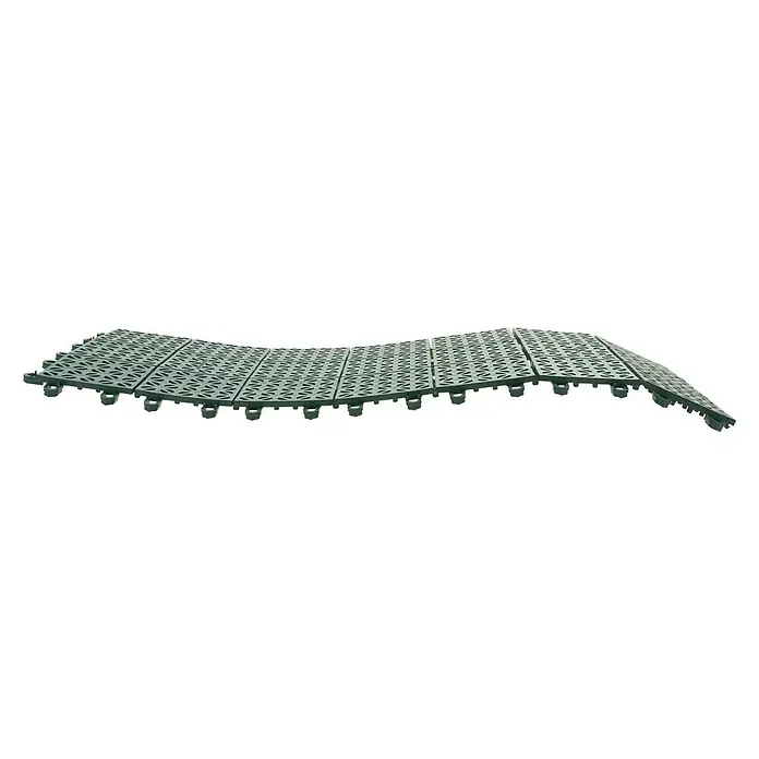 Klickfliese - Polyethylen, 55,5 x 55,5 x 1,1 cm, Grün, 9 Stk. - Ein grünes modulares Bodenfliesensystem mit einem wellenförmigen Muster und durchbrochenem Design, das Flexibilität und Drainage bietet.