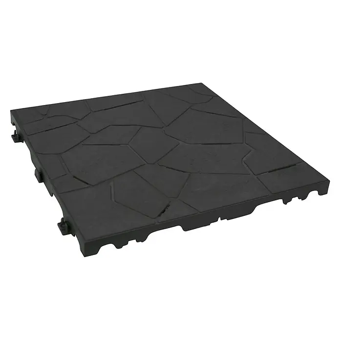 WPC-Fliese Snaptile - Anthrazit, 38 x 38 x 2,5 cm, 1 Stk. - Schwarze, quadratische Terrassenfliese mit Steinmuster und Stecksystem zur einfachen Verlegung im Außenbereich. Robuste und stilvolle Bodenlösung.