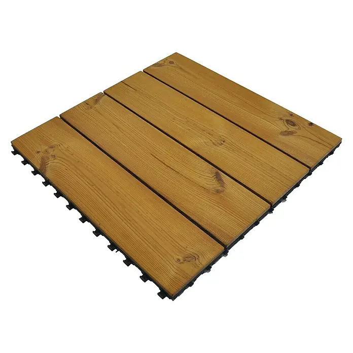 Klickfliese Smartdeck - Kiefer, 60 x 60 x 2,5 cm, Braun, 1 Stk. - Draufsicht auf eine quadratische Terrassenfliese aus Holz mit Kunststoffunterbau. Die Holzfliese hat eine natürliche, warme Farbe.