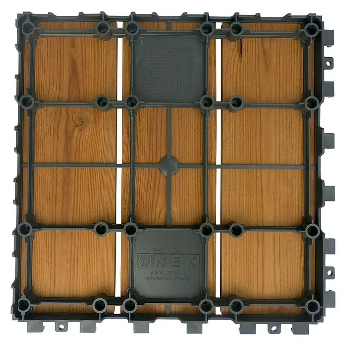 Loseta con sistema click Smartdeck - Pino, 30 x 30 x 2,5 cm, Natural, 6 ud. - Baldosa cuadrada de terraza ONEK con aspecto de madera. Resistente a la intemperie y fácil de instalar, ideal para balcones y jardines.
