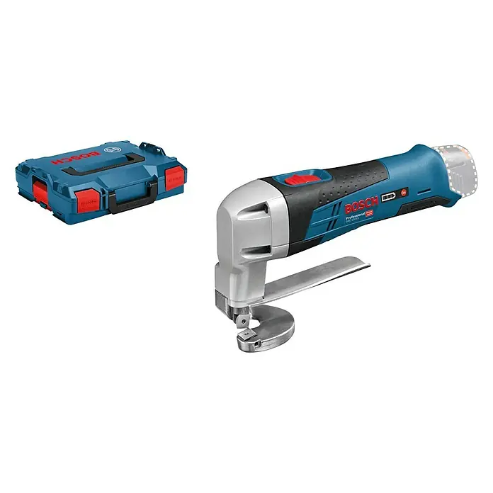 Bosch Professional Akku-Blechschere GSC 12V-13 - 12 V, Ohne Akku, Leerlaufhubzahl: 3.600 /min - Bild von einer Bosch Akku-Blechschere mit dazugehörigem Koffer, ideal für professionelle Anwendungen.
