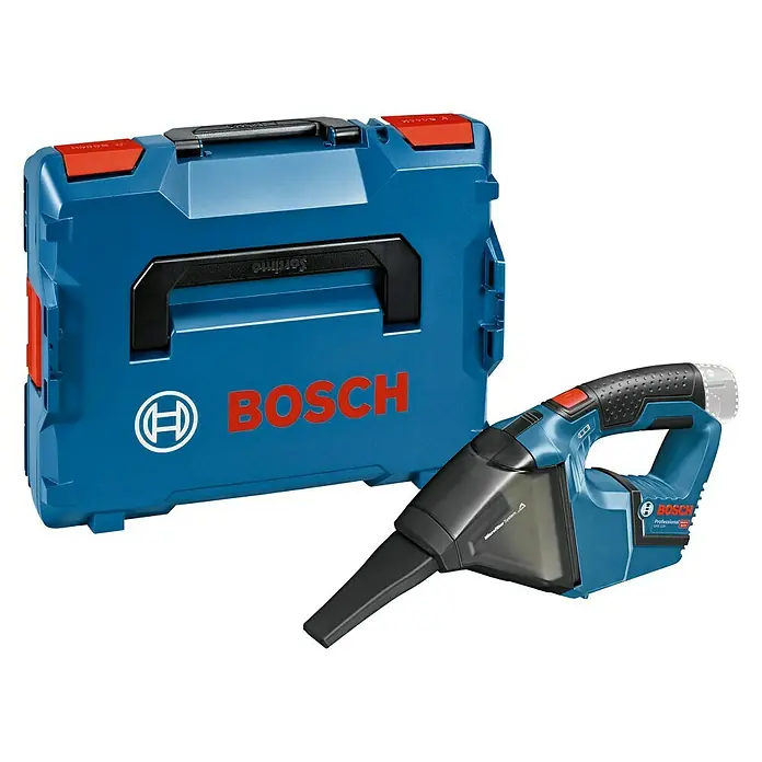 Bosch Professional Akku-Handstaubsauger GAS 12V - 12 V, Ohne Akku, Luftmenge: 15 l/s, Koffer - Abbildung eines Bosch Akku-Handsaugers mit dazugehörigem Werkzeugkoffer. Praktisch für die schnelle Reinigung im Alltag.