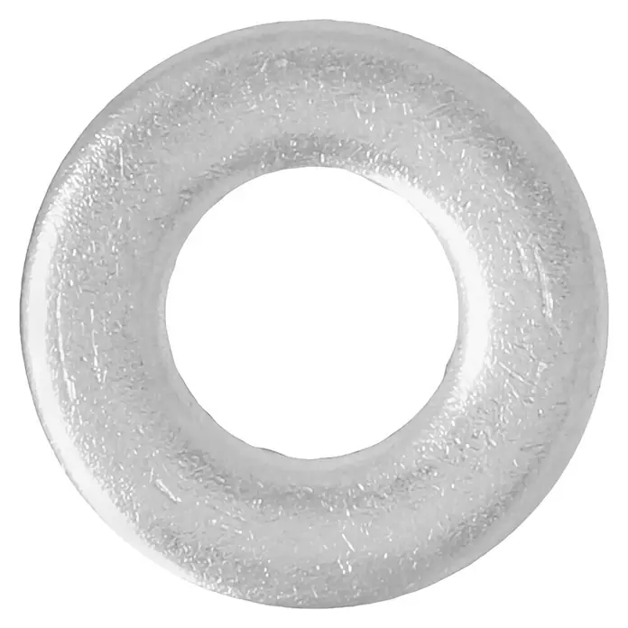 Profi Depot Unterlegscheibe A2 - Außendurchmesser: 9 mm, 100 Stk., Edelstahl - Nahaufnahme eines transparenten Dichtungsrings mit einer leichten Oberflächentextur auf schwarzem Hintergrund.
