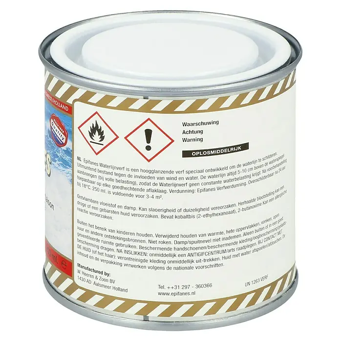 Epifanes Wasserlinienfarbe - Weiß, 250 ml - Dose Epifanes Waterlijnverf, eine hochglänzende Farbe für die Wasserlinie, beständig gegen Wind und Wasser. Ideal für Schiffe.