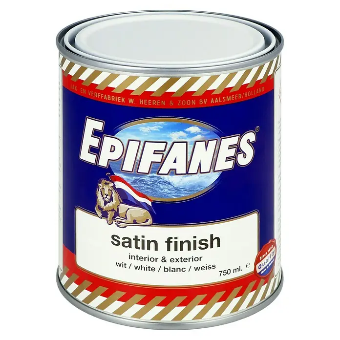 Epifanes Yachtlack Satin Finish - Weiß, 750 ml - Dose Epifanes Satin Finish Lackfarbe für Innen- und Außenbereiche mit 750 ml Inhalt. Geeignet für Holz, Metall und Kunststoff.