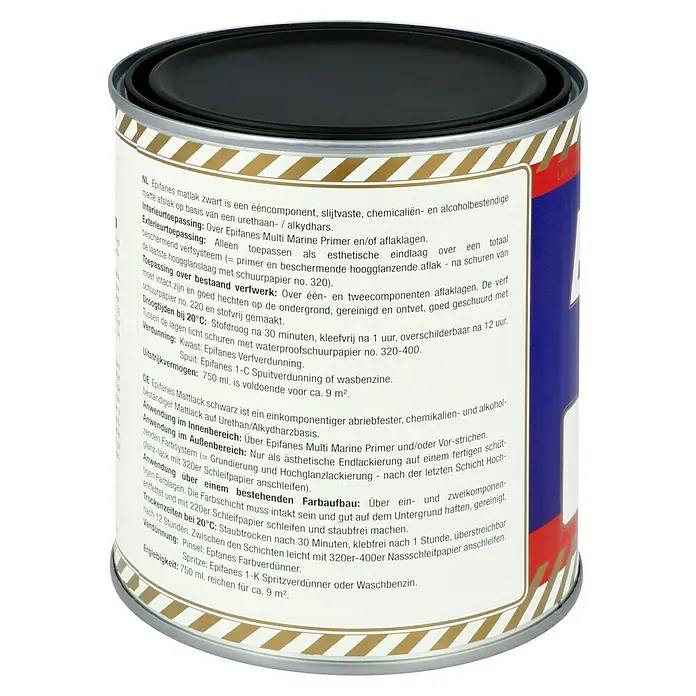 Epifanes Yachtlack - Schwarz, 750 ml - Dose Epifanes Mattlack Schwarz, eine chemikalien- und alkoholbeständige, matte Farbe auf Urethan-/Alkydharzbasis für verschiedene Oberflächen.