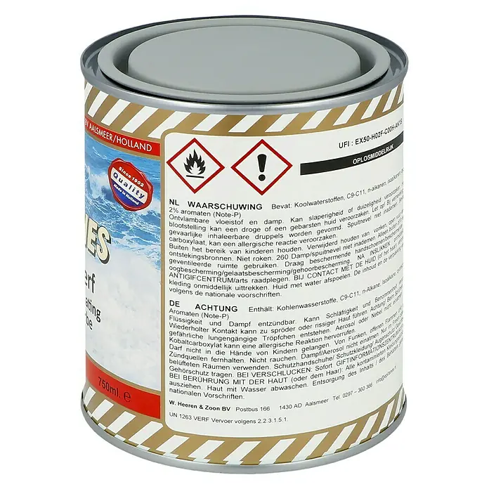 Epifanes Gleitschutzfarbe - 750 ml, Grau 213 - Lackfarbdose mit Warnhinweisen, ideal zum Streichen und für langlebige Oberflächen.