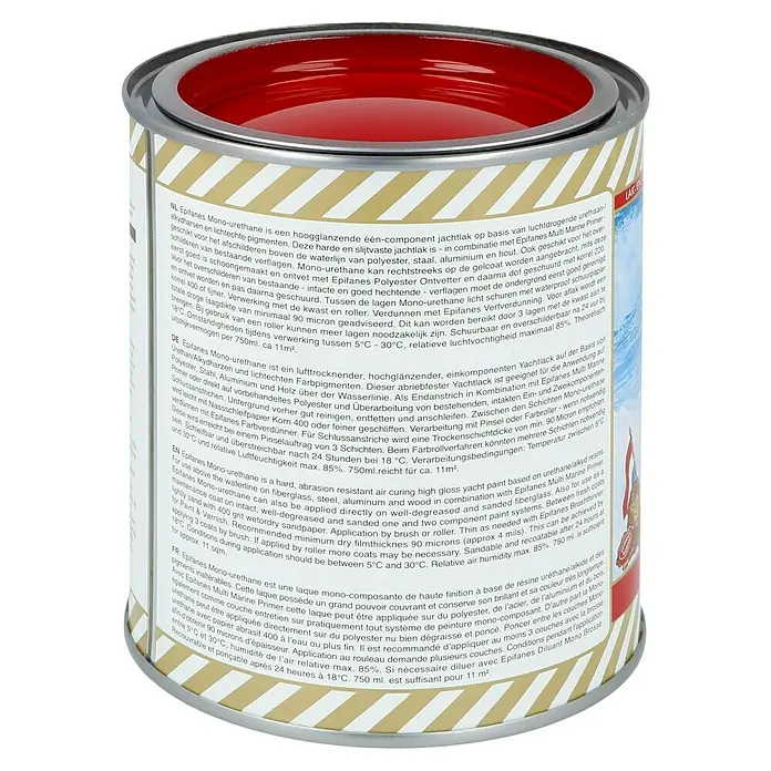 Epifanes Yachtlack Mono-Urethan - Rot 3116, 750 ml - Dose Epifanes Mono-Urethan Bootslack. Ein einkomponentiger, hochglänzender Lack auf Urethan/Alkydharzbasis für den Einsatz oberhalb der Wasserlinie.