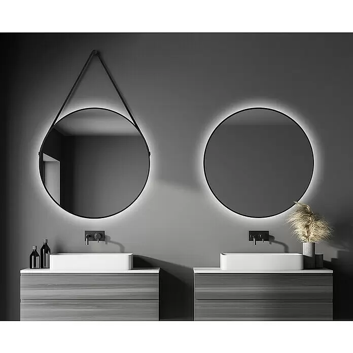 DSK Lichtspiegel Silver Barbier - Durchmesser: 80 cm, Schwarz, Leuchtmittel - Stimmungsaufnahme