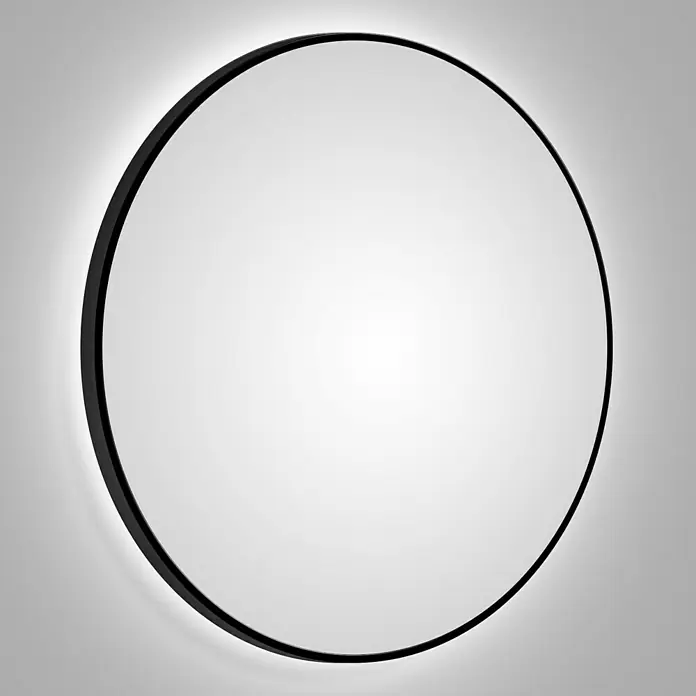 DSK Lichtspiegel Silver Globo - Durchmesser: 100 cm, Schwarz, Leuchtmittel - Runde Spiegelleuchte mit einem schwarzen Rahmen und einer weichen Hintergrundbeleuchtung, die Eleganz und Funktionalität vereint.