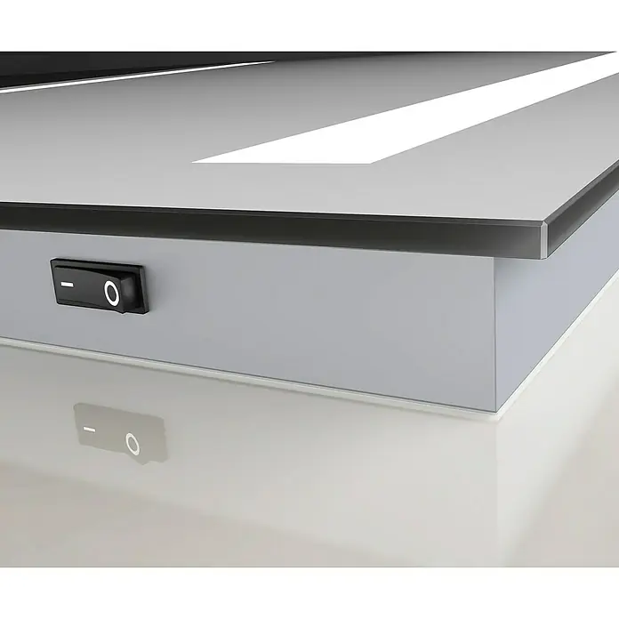 DSK Lichtspiegel Silver Dream - 160 x 70 cm - Detailansicht einer modernen Lichtbox mit Schalter, ideal für kreative Projekte und professionelle Anwendungen.