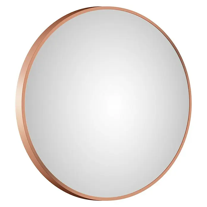 DSK Wandspiegel Copper Excellent - 60 x 60 cm, Durchmesser: 60 cm, Kupfer - Nahaufnahme eines runden Spiegels mit einem Rahmen in Kupferoptik, der einen modernen und eleganten Akzent setzt.