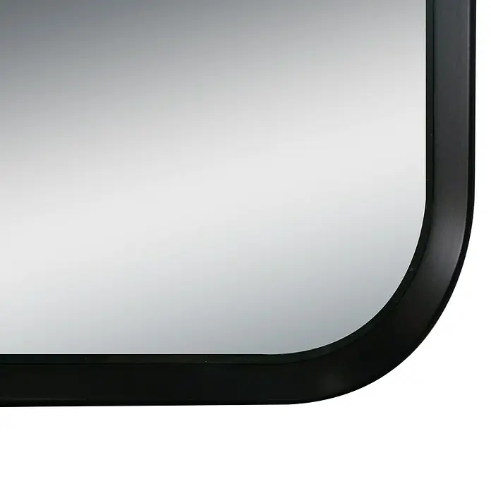 DSK Wandspiegel Black Magico - 80 x 60 cm, Schwarz - Detailaufnahme eines stilvollen Spiegels mit abgerundeten Ecken und einem eleganten, schwarzen Rahmen. Perfekt für moderne Interieurs.