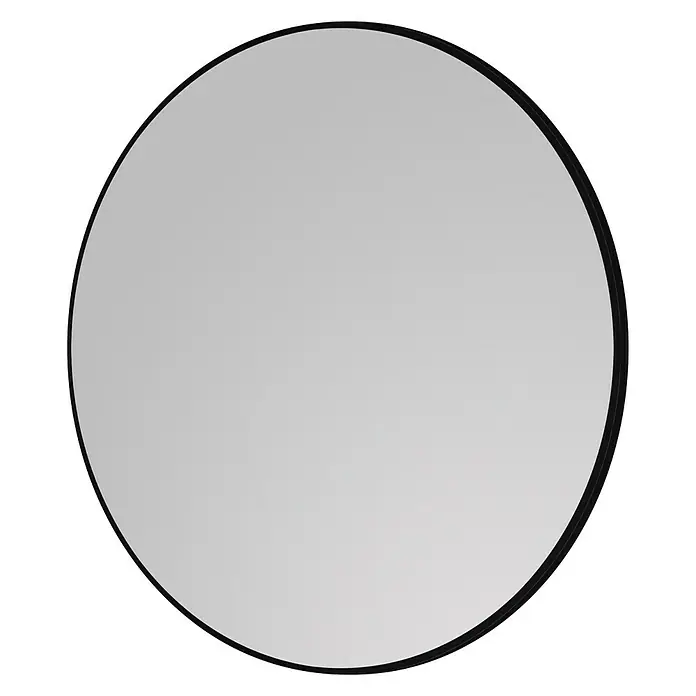 DSK Wandspiegel Black Rondo - 60 x 60 cm, Durchmesser: 60 cm, Schwarz - Nahaufnahme eines runden Spiegels mit einem schlichten, schwarzen Rahmen vor einem neutralen, dunklen Hintergrund.