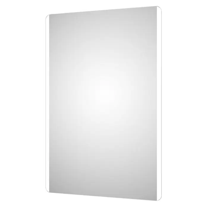 DSK Lichtspiegel Silver Chic - 120 x 70 cm, Silber, Leuchtmittel - Nahaufnahme eines schlanken, modernen, rechteckigen Spiegels mit abgerundeten Ecken, der Eleganz und minimalistisches Design ausstrahlt.