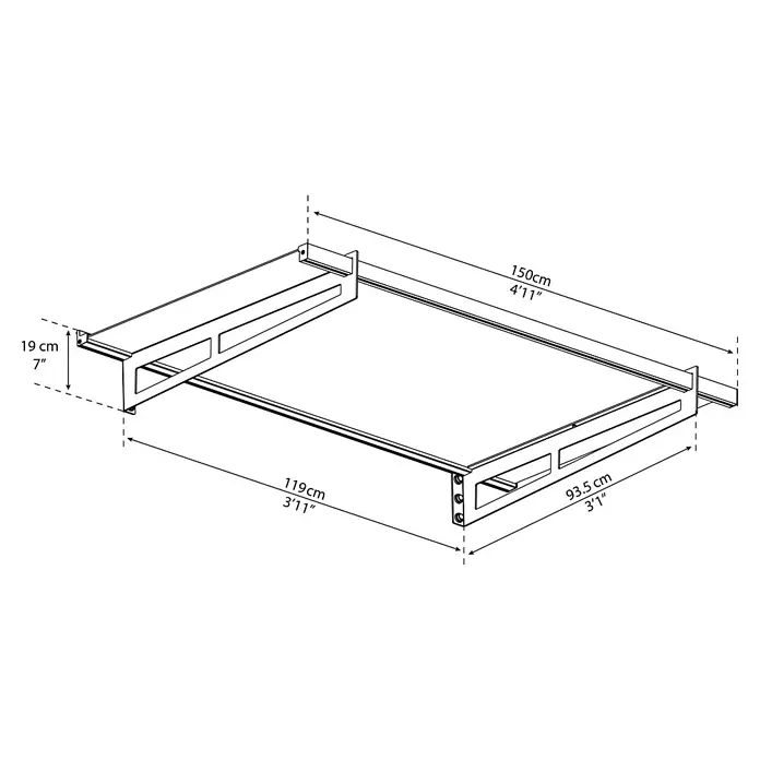 Palram – Canopia Pultvordach Bremen - 150 x 93,5 x 18,7 cm, Anthrazitgrau - Abbildung eines Bettkastens mit den Maßen 150 cm Länge, 119 cm Breite und 19 cm Höhe. Praktische Aufbewahrungslösung.