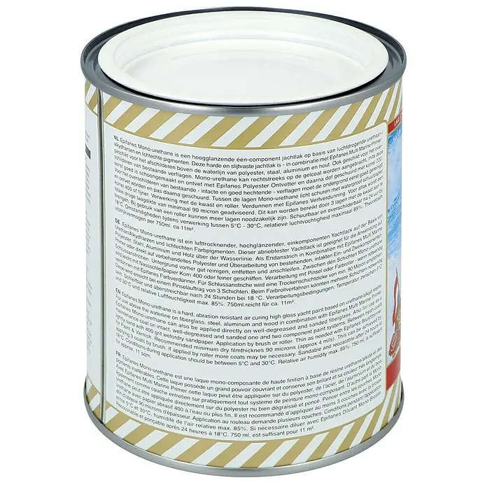 Epifanes Yachtlack Mono-Urethan - Weiß 3100, 750 ml - Epifanes Mono-Urethan Yachtlack: Hochglänzend, abriebfest und ideal für Stahl, Aluminium und Holz oberhalb der Wasserlinie. Für langanhaltenden Schutz und Glanz.