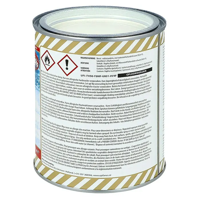 Epifanes Yachtlack Mono-Urethan - Weißblau 3125, 750 ml - Dose Epifanes Lack mit Gefahrenhinweisen und Inhaltsstoffen.