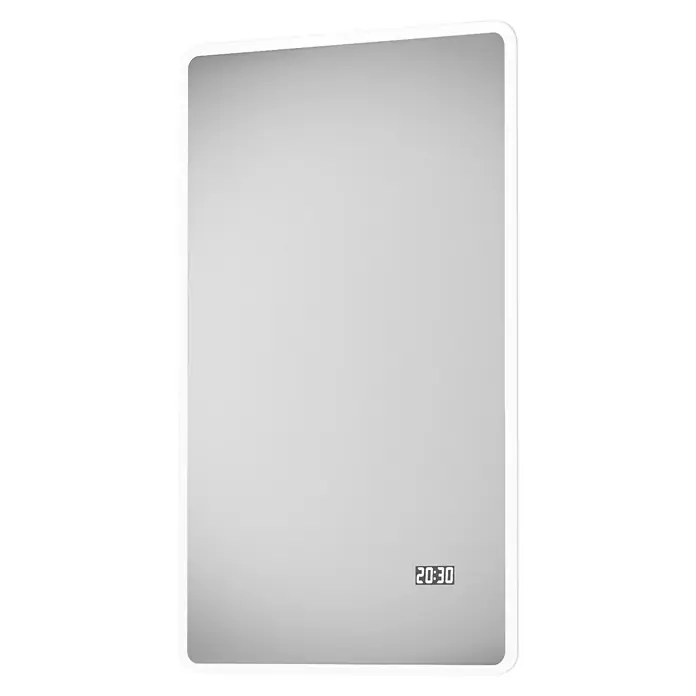 DSK Lichtspiegel Silver Sintra - 45 x 70 cm - Moderner Badezimmerspiegel mit LED-Beleuchtung und integrierter Digitaluhr. Ein stilvolles und funktionales Design für jedes Badezimmer.