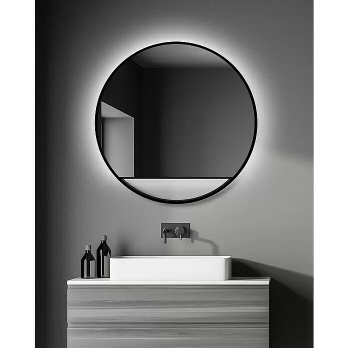 DSK Lichtspiegel Silver Cosmos - Durchmesser: 80 cm, Schwarz, Leuchtmittel - Stimmungsaufnahme