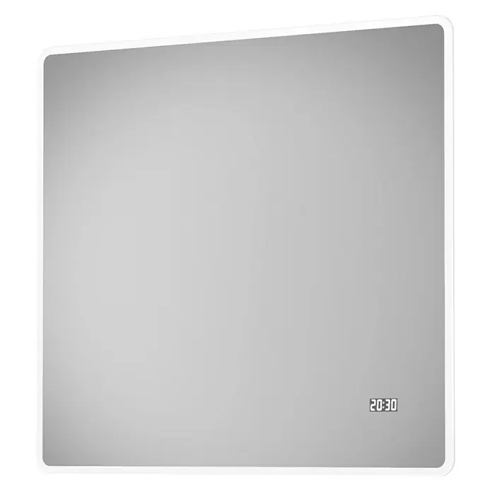 DSK Lichtspiegel Silver Sintra - 80 x 70 cm - Modernes LED-beleuchtetes Badezimmerspiegel mit integrierter Digitaluhr für ein stilvolles und funktionales Badezimmerdesign.