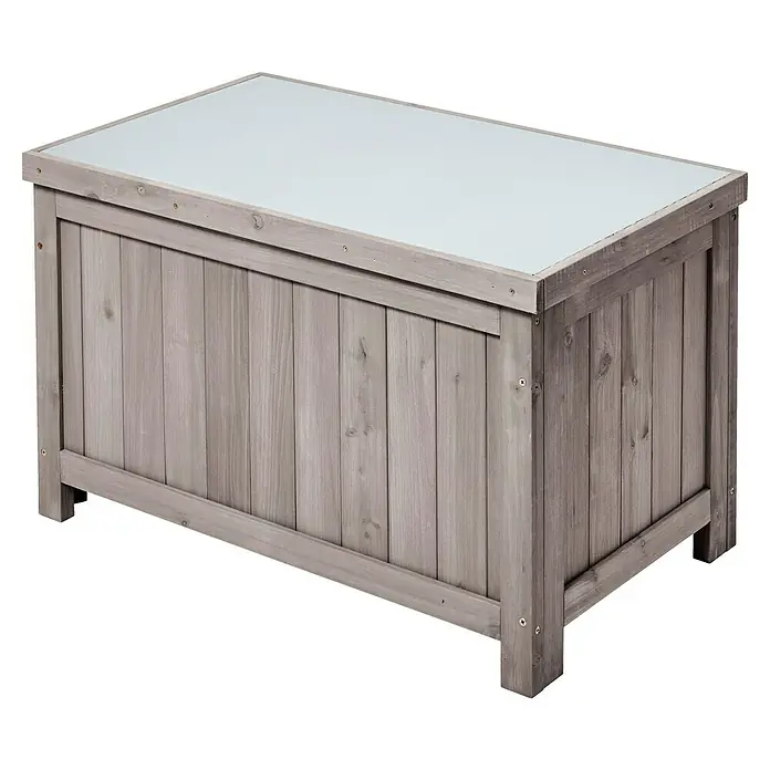 Butenkist Gartenbox Henriette - L x B x H: 75 x 45 x 45 cm, Holz, Warm Grey - Geräumige, hellgraue Gartenbox mit Deckel zum Verstauen von Gartenzubehör, Spielzeug und Kissen, die Ordnung im Außenbereich schafft.