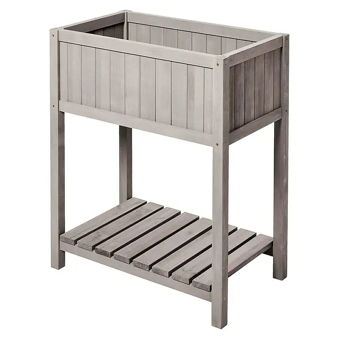 Butenkist Huerto Geseke - 75 x 45 x 85 cm, Madera, Gris - La jardinera elevada de madera en gris con espacio de almacenamiento adicional ofrece una solución práctica para los amantes de la jardinería.