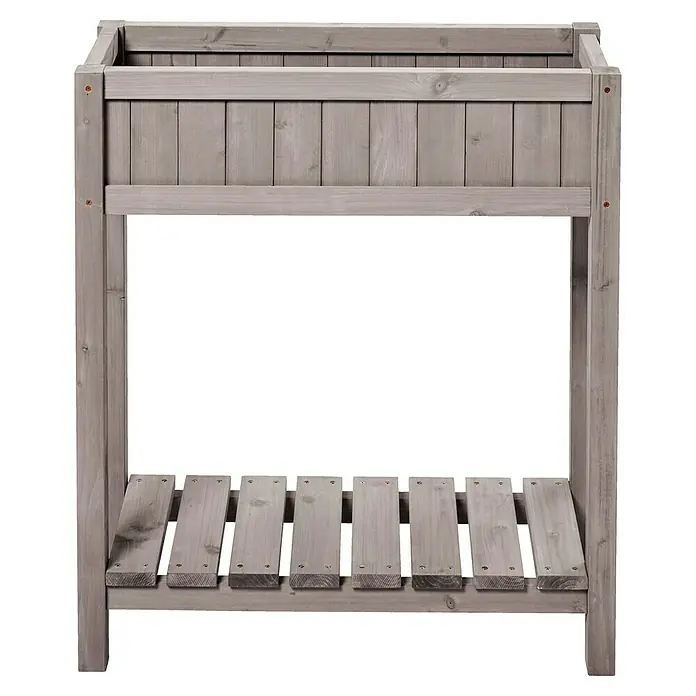 Butenkist Hochbeet Dete - 75 x 28 x 85 cm, Holz, Warm Grey - Grauer Pflanztisch aus Holz mit Ablagefläche. Ideal für Garten oder Terrasse und bietet Platz für Pflanzen und Gartengeräte.