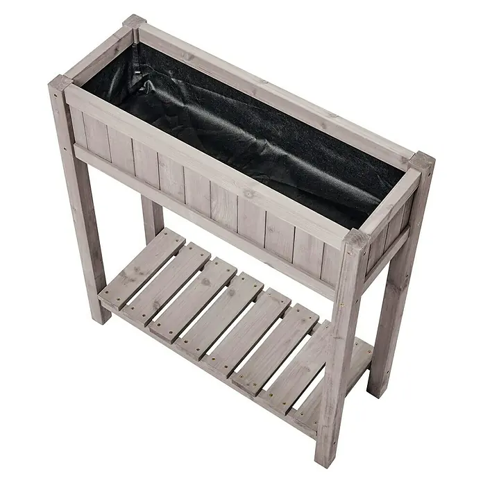 Butenkist Hochbeet Dete - 75 x 28 x 85 cm, Holz, Warm Grey - Erhöhter Pflanzkasten aus Holz mit Ablagefläche, ideal für Garten oder Terrasse. Praktisch und stilvoll für Pflanzenliebhaber.